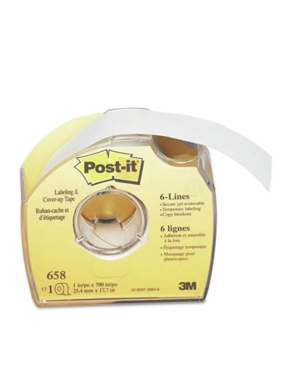 Post-it 658 1" x 700" Labeling and Cover-Up Tape - Clear Applicator (1-Roll) New